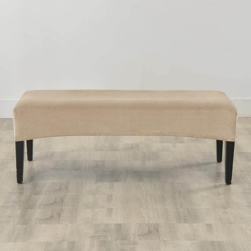 FORCHEER Velvet Bench Slipcover - Washable Cover for Living Room, Kitchen & Bedroom (Velvet-Beige) - Image 4